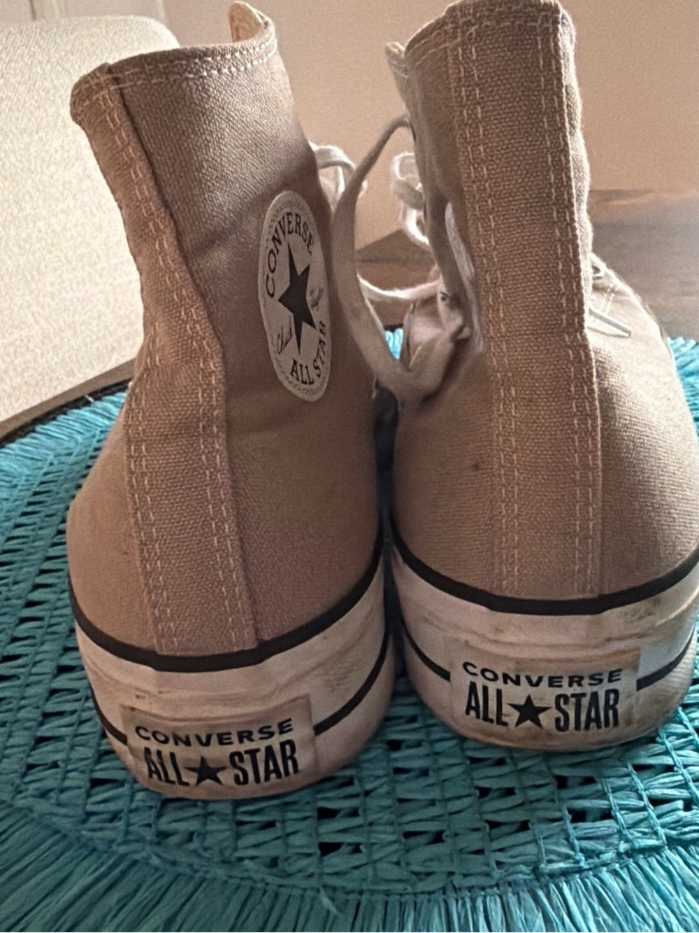 Converse High Top Sneakers - Beige Canvas with White Sole - Picture 3 of 4